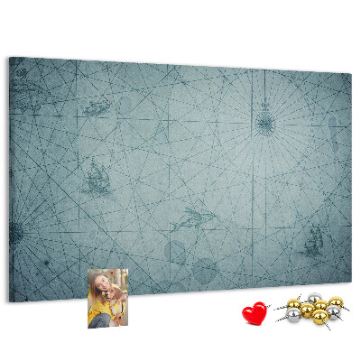 Bacheca in sughero con stampa antica mappa e motivi geometrici