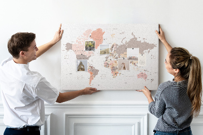 Lavagna di sughero mappa del mondo dai colori tenui