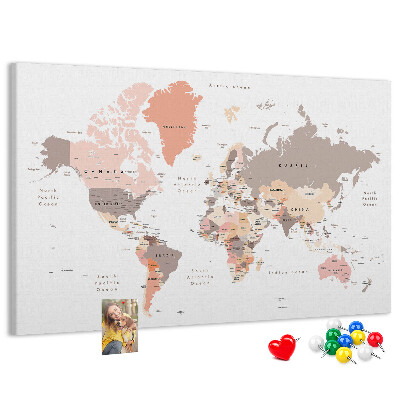 Lavagna di sughero mappa del mondo dai colori tenui