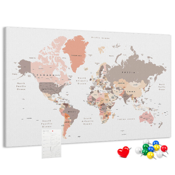 Lavagna di sughero mappa del mondo dai colori tenui