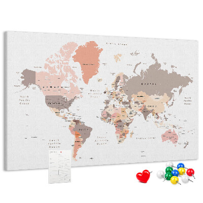 Lavagna di sughero mappa del mondo dai colori tenui