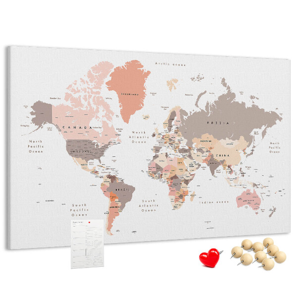 Lavagna di sughero mappa del mondo dai colori tenui