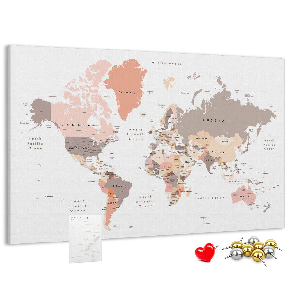 Lavagna di sughero mappa del mondo dai colori tenui