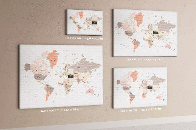 Lavagna di sughero mappa del mondo dai colori tenui
