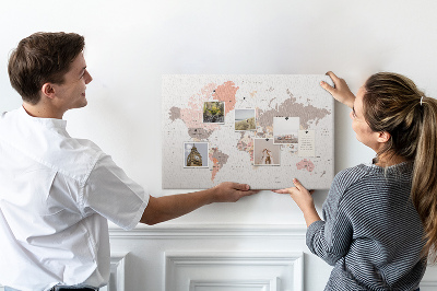 Lavagna di sughero mappa del mondo dai colori tenui