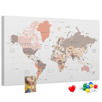 Lavagna di sughero mappa del mondo dai colori tenui