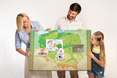 Bacheca in sughero con mappa della Polonia e Varsavia evidenziata