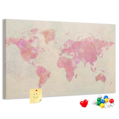 Lavagna di sughero mappa del mondo con colori pastello in stile acquerello