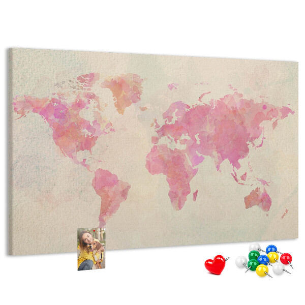Lavagna di sughero mappa del mondo con colori pastello in stile acquerello