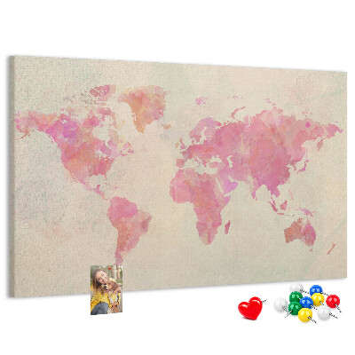 Lavagna di sughero mappa del mondo con colori pastello in stile acquerello