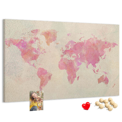 Lavagna di sughero mappa del mondo con colori pastello in stile acquerello