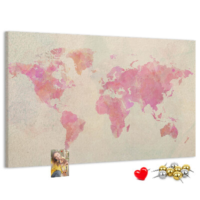 Lavagna di sughero mappa del mondo con colori pastello in stile acquerello