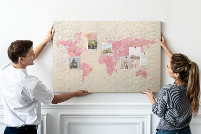 Lavagna di sughero mappa del mondo con colori pastello in stile acquerello