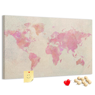 Lavagna di sughero mappa del mondo con colori pastello in stile acquerello