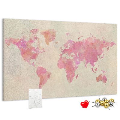 Lavagna di sughero mappa del mondo con colori pastello in stile acquerello