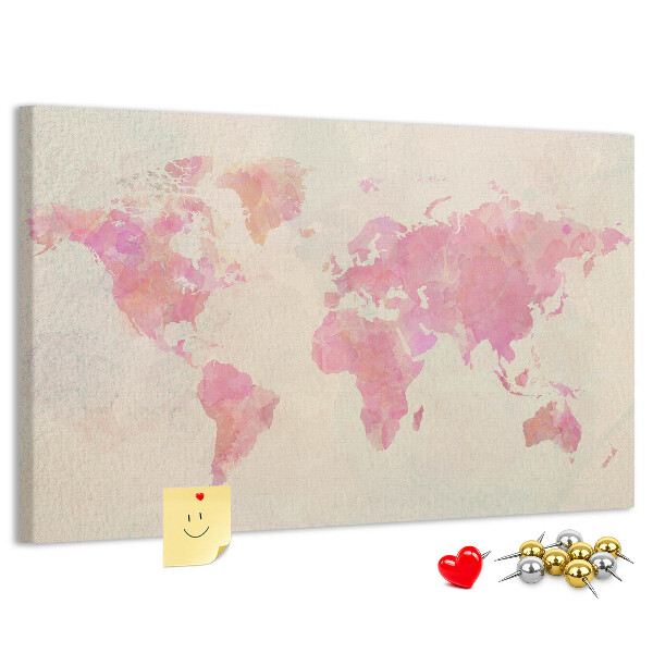 Lavagna di sughero mappa del mondo con colori pastello in stile acquerello