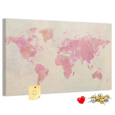 Lavagna di sughero mappa del mondo con colori pastello in stile acquerello