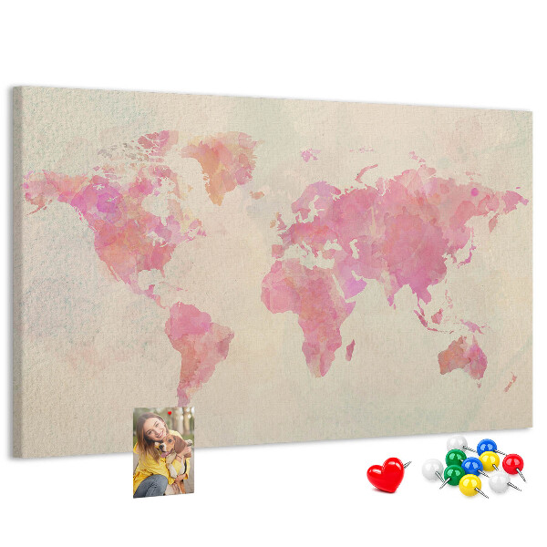 Lavagna di sughero mappa del mondo con colori pastello in stile acquerello