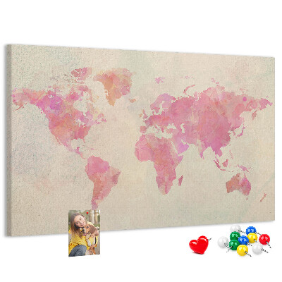 Lavagna di sughero mappa del mondo con colori pastello in stile acquerello
