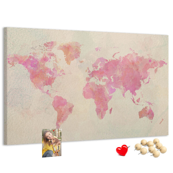 Lavagna di sughero mappa del mondo con colori pastello in stile acquerello