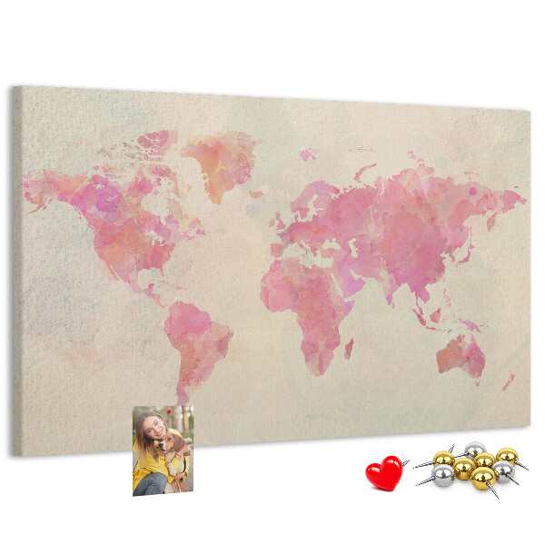 Lavagna di sughero mappa del mondo con colori pastello in stile acquerello