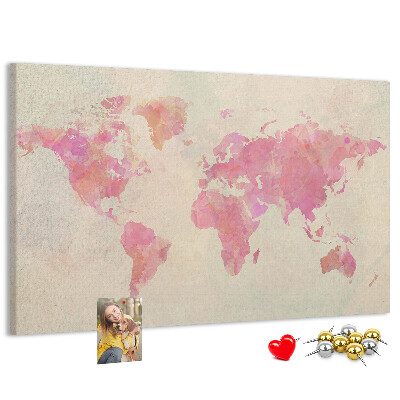 Lavagna di sughero mappa del mondo con colori pastello in stile acquerello
