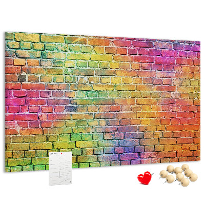 Bacheca in sughero con stampa effetto muro di mattoni colorati arcobaleno