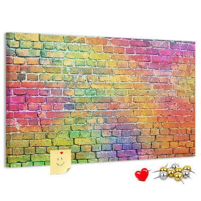 Bacheca in sughero con stampa effetto muro di mattoni colorati arcobaleno