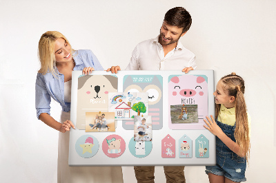Lavagna di sughero con design a quaderni colorati e animali