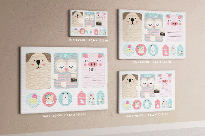 Lavagna di sughero con design a quaderni colorati e animali