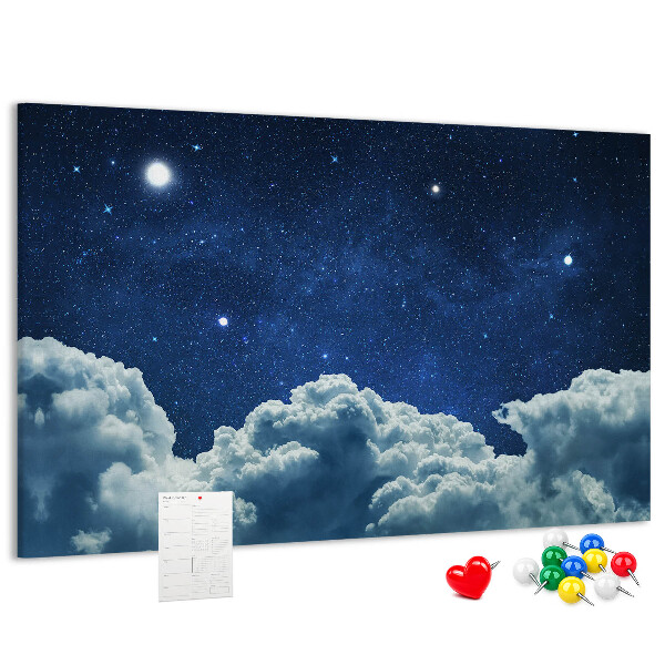 Lavagna di sughero con stampa cielo notturno con stelle e nuvole