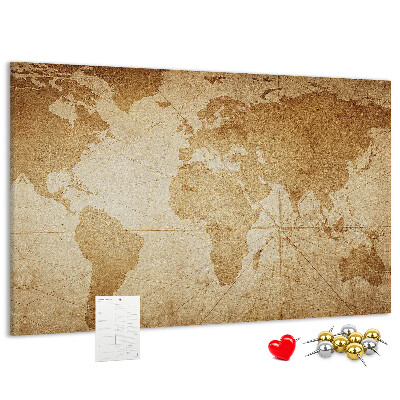 Lavagna di sughero mappa del mondo antico su sfondo marrone