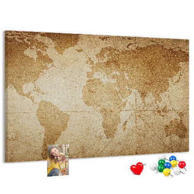 Lavagna di sughero mappa del mondo antico su sfondo marrone