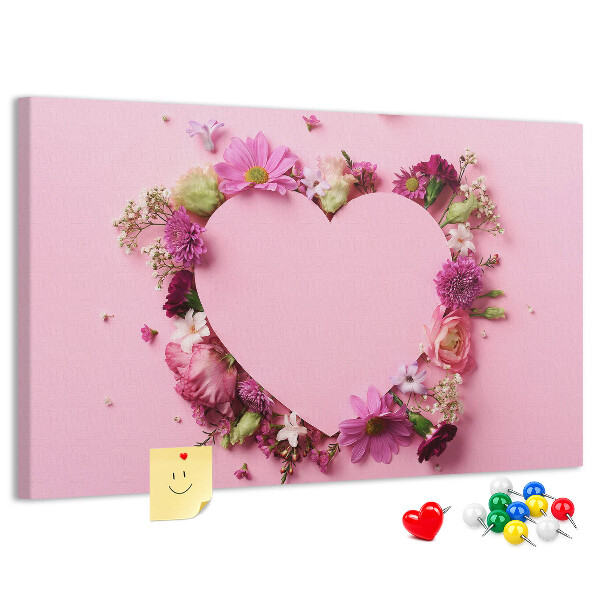 Lavagna di sughero con motivo floreale a forma di cuore