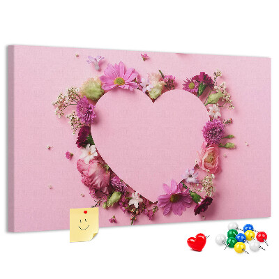 Lavagna di sughero con motivo floreale a forma di cuore