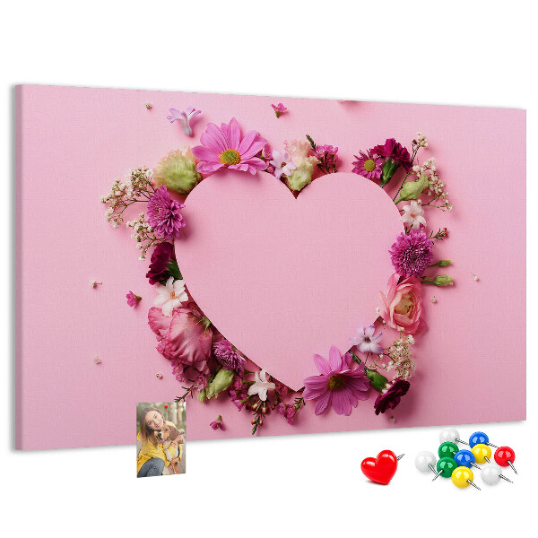 Lavagna di sughero con motivo floreale a forma di cuore