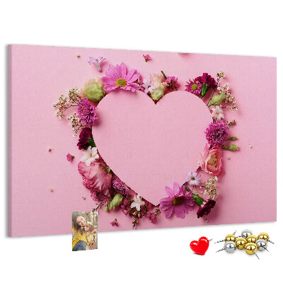 Lavagna di sughero con motivo floreale a forma di cuore