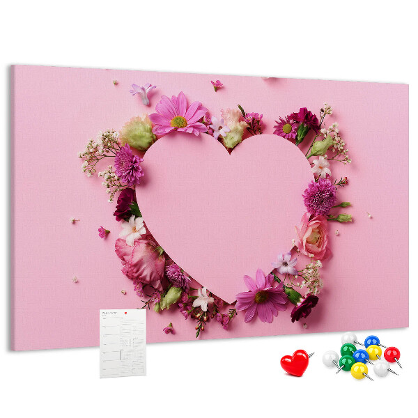 Lavagna di sughero con motivo floreale a forma di cuore
