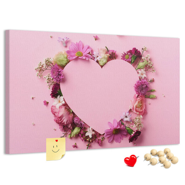 Lavagna di sughero con motivo floreale a forma di cuore