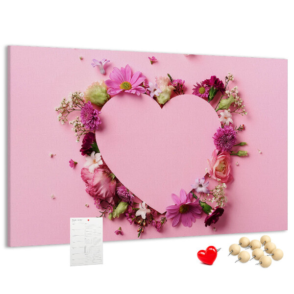 Lavagna di sughero con motivo floreale a forma di cuore