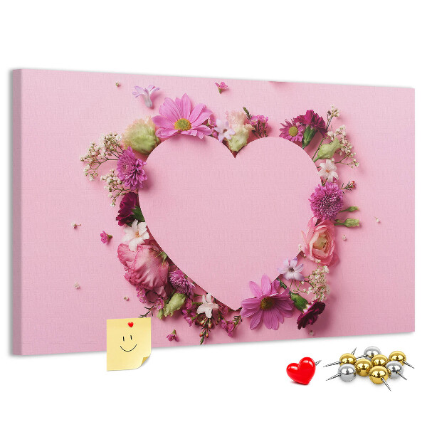 Lavagna di sughero con motivo floreale a forma di cuore