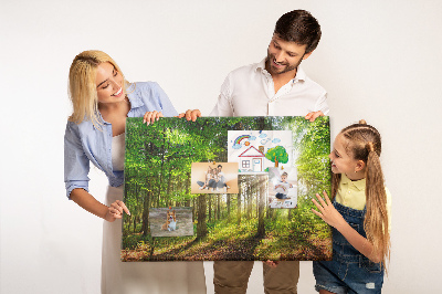 Bacheca in sughero decorata con motivo foresta verde