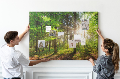Bacheca in sughero decorata con motivo foresta verde
