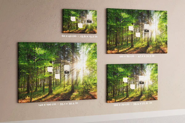 Bacheca in sughero decorata con motivo foresta verde