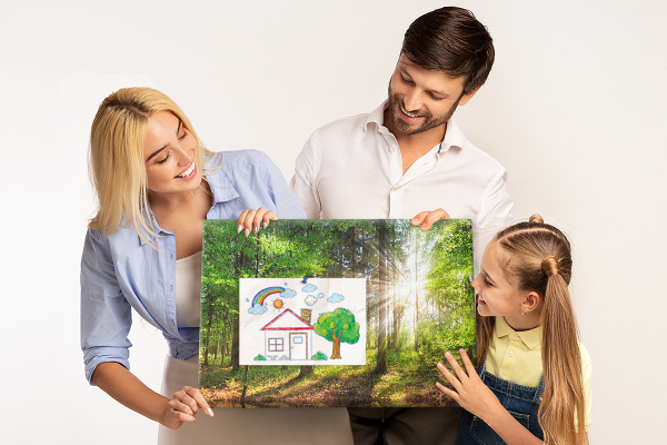 Bacheca in sughero decorata con motivo foresta verde