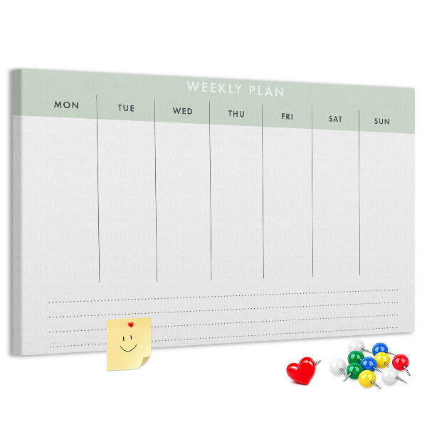 Bacheca in sughero organizer per programma settimanale con sezioni ben definite