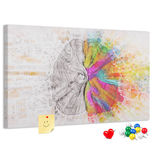 Bacheca in sughero con design a cervello colorato e sfondo creativo