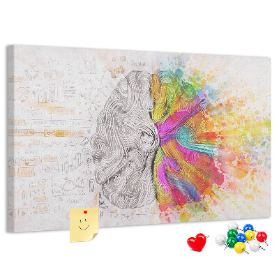 Bacheca in sughero con design a cervello colorato e sfondo creativo