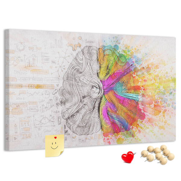 Bacheca in sughero con design a cervello colorato e sfondo creativo