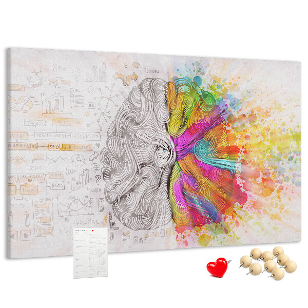 Bacheca in sughero con design a cervello colorato e sfondo creativo